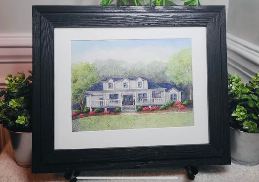 Custom Framed Autographed Watercolor Painting with Stand